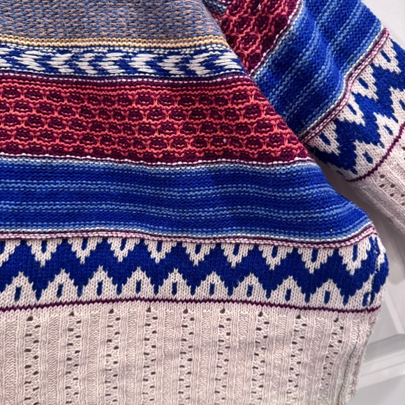 AMOR BOHO BLUE CREAM ORANGE RUST COVER-UP SWEATER BOHEMIAN RETRO  EARTH TONES OS - Picture 14 of 14